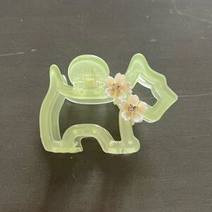 Green Dog Scottie Puppy Mother Pearl Flower Rhinestone 3" Lobster Claw Hair Clip